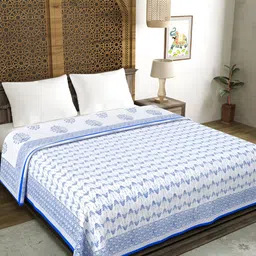 BLOCKS OF INDIA White & Blue Ethnic Motifs Cotton AC Room 150 GSM Double Bed Dohar-image-38