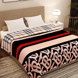 Story@home Beige & Black Geometric AC Room 300 GSM Double Bed Blanket-image-40