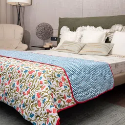 URBAN SPACE Pink & Blue Floral Microfiber AC Room 300 GSM Double Bed Blanket-image-22