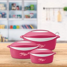 Delight Jr. Inner Stainless Steel Gift (520 ml, 820 ml, 1.3 Litres) Pack of 3 Thermoware Casserole Set-8