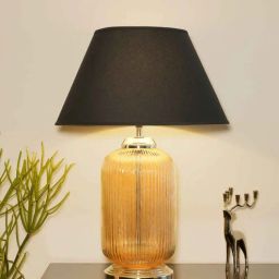Hubert Black Cotton Shade Night Lamp With Metal & Glass Base By Kapoor LampShades-picture-46