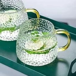 Pack of 2 Glass Lemon Tea Cup Green Tea Golden Handle Crystal Coffee Herbal Tea Cup Glass-11