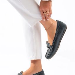Textured Loafers Casual Slip-On with Metal Bit Loafers For Women-image-88