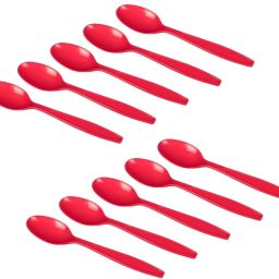 Pack of 10 Red Plastic Spoon Set|Dishwasher Safe|Lightweight & Durable| Plastic Cream Spoon, Dessert Spoon, Ice-cream Spoon, Sugar Spoon, Table Spoon, Tea Spoon Set-image-97
