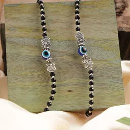 Anouk Set Of 2 Blue & Black Silver-Plated & Beaded Owl & Evil Eye Anklets-image-98
