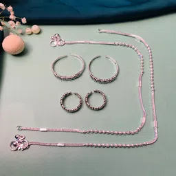 ABDESIGNS Set Of 6 Silver Plated Bedded Anklet & Adjustable Toe Rings image 3