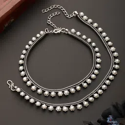 Jazz and Sizzle Set Of 2 Silver-Plated Pearl Beaded Anklets-15