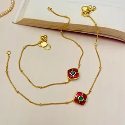 ABDESIGNS Gold-Plated Kundan Stone Studded Anklets-40