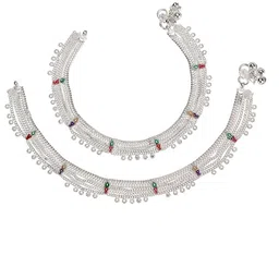 AanyaCentric Women Silver-Plated Red & Green Stone-Studded & Beaded Anklet-34