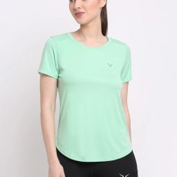 Women Solid Round Neck Polyester Light Green T-Shirt-image-73
