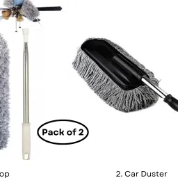 Fan Mop Duster and Car Cleaning Brush with Long Extendable handle (pack of 2) Microfibre Wet and Dry Brush-picture-5