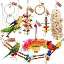 Combo Of 8 Bird Toys Swing, Perches, Foraging Shredder Toys For Bird & Parrot Wooden Chew Toy, Training Aid, Perch For Bird-picture-21