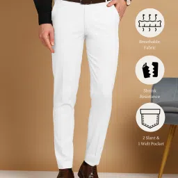 Men Regular Fit White Polycotton Trousers-image-1