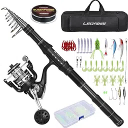verilux Telescopic Fishing Rod Reel Combo with Line Lures Accessories and Carrying Bag Telescopic Fishing Rod Reel Combo with Line and Lures Kit Black Fishing Rod-picture-10