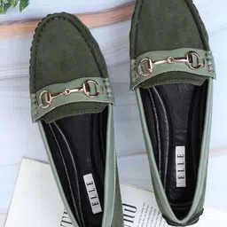 ELLE Women Olive Green Solid Loafers-image-23