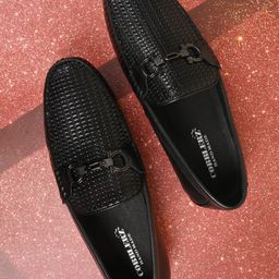 Cobblerz Men Textured Leather Horsebit Loafers-image-88