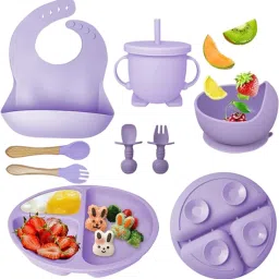 Silicone Baby Feeding Set, Complete 8-Piece Baby Led Weaning Set -Purple - Silicone-16