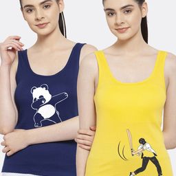 Friskers Woman Set of 2 Blue & Yellow Tank Top-image-38
