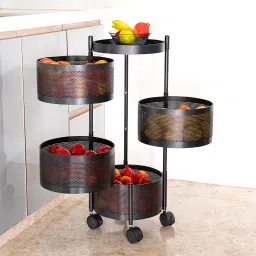 4 Layer Kitchen Trolley Storage Rack Round Design Fruits & Vegetable Basket Iron Kitchen Trolley-28
