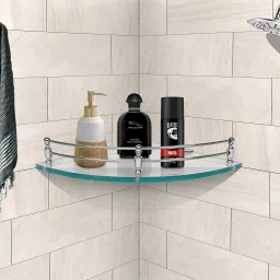 Clear Glass Corner Shelf For Bathroom, Kitchen Bathroom Accessories Pack-01 Glass Wall Shelf-16