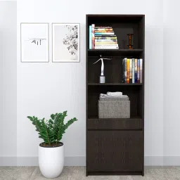 Wooden Shoe Cabinet with Doors | 4-Tier Shoe Organizer & Storage Rack Engineered Wood Open Book Shelf-image-0