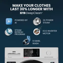 ifb 6.5 kg 5 Star with Steam Refresh program, 9 Swirl Wash, Eco Inverter, Powered by AI with Power Steam Fully Automatic Front Load with In-built Heater Silver, Black image 3