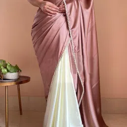 Embellished, Solid/Plain Bollywood Satin Saree-image-60