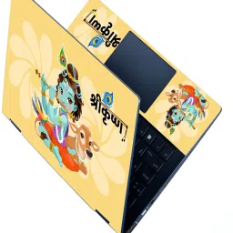 Techfit Laptop Skin Full Panel 15.6 inch - Shree Krishna Cow on Dark Cream Self Adhesive Vinyl Laptop Decal 15.6-image-87