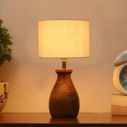 new era Off White Cotton Table Lamp With Wood Base-picture-27