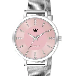CRESTELLO Women Pink Brass Dial & Silver Toned Straps Analogue Watch CR-WT113-PNK-CH-image-69