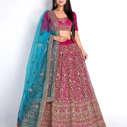 HALFSAREE STUDIO Embroidered Net Semi-Stitched Lehenga & Unstitched Blouse With Dupatta-picture-8