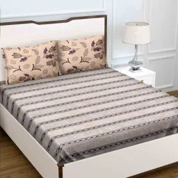 Brown Traditional 180 TC Cotton Queen Sized Bed Sheets with 2 Pillow Covers by Bella Casa-picture-17