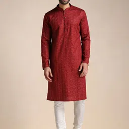 Manyavar Men  Geometric Woven Design Cotton Kurta-image-37