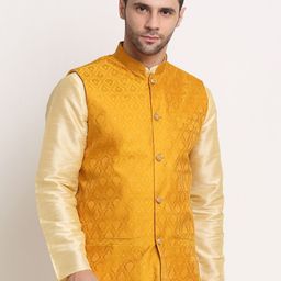 KRAFT INDIA Men yellow Jacquard Woven Design Jacket-10