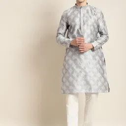 SOJANYA Men Grey Ethnic Motifs Thread Work Kurta with Churidar-image-49