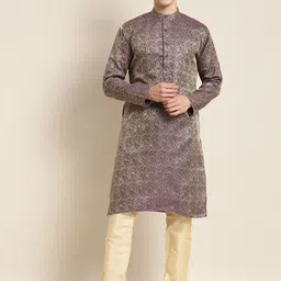 SOJANYA Men Purple & Golden Ethnic Motifs Kurta-image-33
