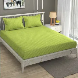 bromwick Green Traditional 300 TC Microfiber Queen Sized Double Bedsheet with 2 Pillow Covers-picture-9