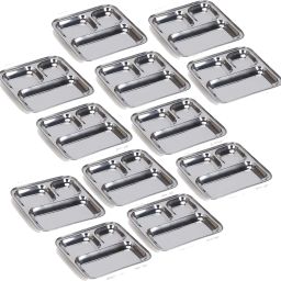 3 in 1 Mess Pav Bhaji Plate Steel Idli, Snack, Breakfast Compartment Dish K2 Sectioned Plate-2