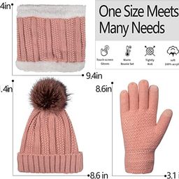 tomorrow fashion Tomorrow Winter Cap, Neck Warmer Scarf with Touch Gloves Set | Beanie Style | 3 Piece Set - Stay Warm and Stylish This Winter Pink image 5