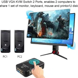 VOOCME 2 Port KVM Switch 2 Computers CPU with 2x1 USB Support Wire Keyboard and Mouse 24 cm KVM Console image 4