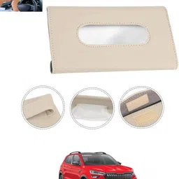 Beige Leatherite Rectangle Shape Fancy Design Tissue Dispencer For Car-79 Vehicle Tissue Dispenser-28