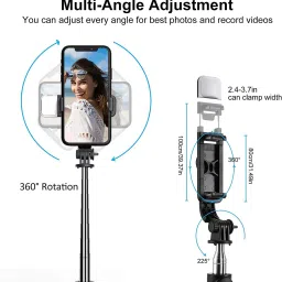 KAELAN Premium Selfie Stick, Bluetooth Extendable Selfie Stick Tripod with Led Light Wireless Remote and Portable Tripod Stand Compatible for All iPhone and Android Smartphone Bluetooth Selfie Stick image 2