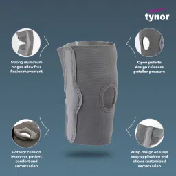 tynor Elastic Knee Support, Grey, Large, 1 Unit Knee Support image 3