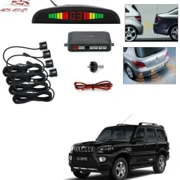 parking-sensors-black-113 Car Reverse Parking Sensor with LED Display 4 Sensor Reverse Parking Auto Radar Detectors (Black) For Mahindra New Scorpio Parking Sensor-0