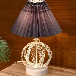 homesake Modern Round Crystal Table Lamp, Grey Pleated-picture-15