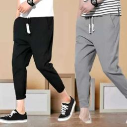Pack of 2 Men Solid Grey, Black Track Pants-image-22