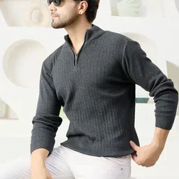 kvetoo Men Self Design High Neck Grey Sweater-picture-45