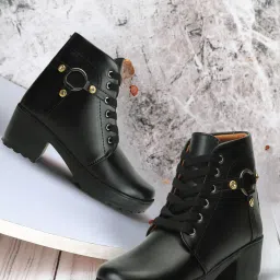 Women's Block Heel Boots Synthetic Leather Lace-Up Booties with Metal Ring Boots For Women-picture-16