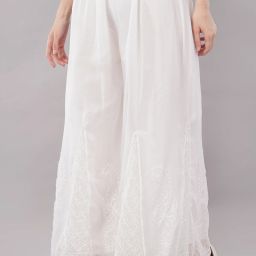 Women Regular Fit White Georgette Trousers-image-60