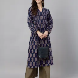 Women Floral Print Pure Cotton Flared Kurta-image-28